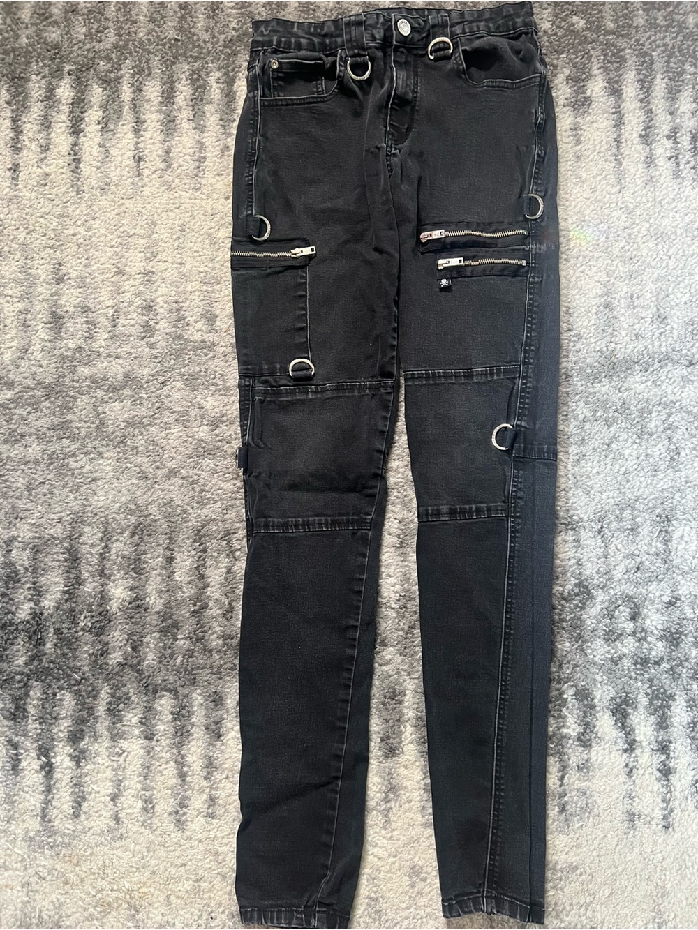 Killstar Black Washed Skinny Cargo Pants with Metal Hardware